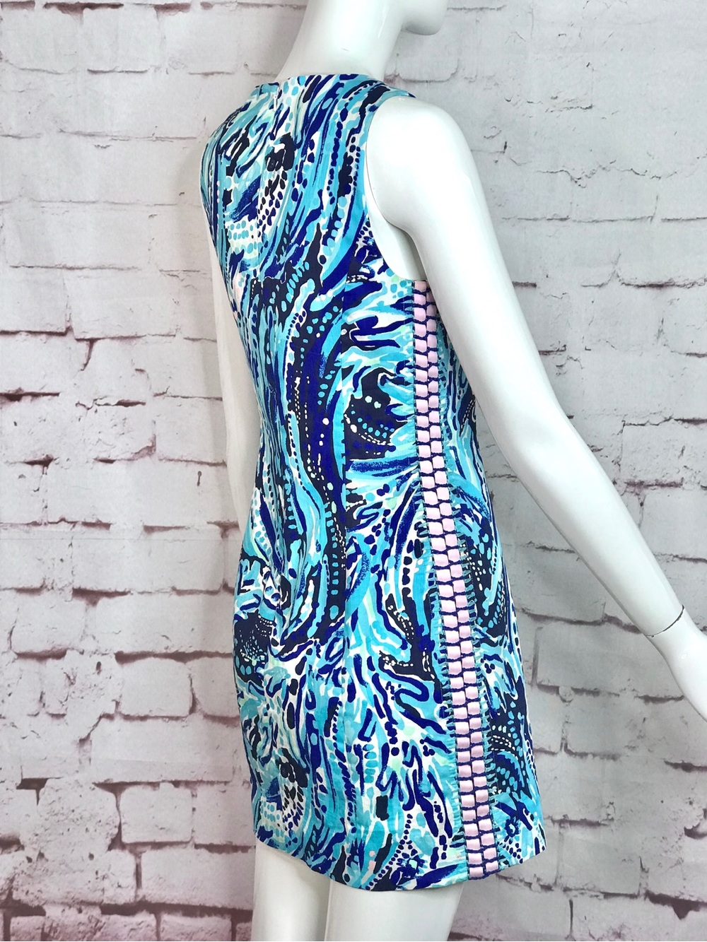 LILLY PULITZER Mila Blue Pink White Swirl Design Cotton Sheath Dress Size 00 - Picture 14 of 16